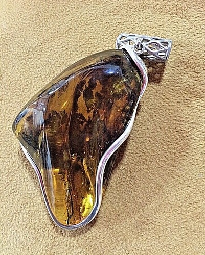 Handgefertigt ~ Sterlingsilber .925 ~ großer baltischer Bernstein ~ 2" x 3 1/2" x 1" Anhänger - Bild 2 von 11