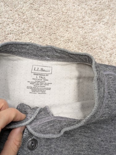 LL Bean Wool River Driver Shirt Mens L Large Gray Tall Henley Crew Traditional - Picture 4 of 7