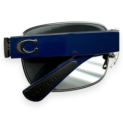 Coach Sunglasses HC7149 900487 Shiny Gunmetal Dark Silver Navy Blue with Case - Picture 4 of 9