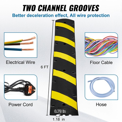 VEVOR 2PCS Rampe Protection Câble 2 Canaux Ralentisseur Caoutchouc 10000kg 183cm - Afbeelding 3 van 12