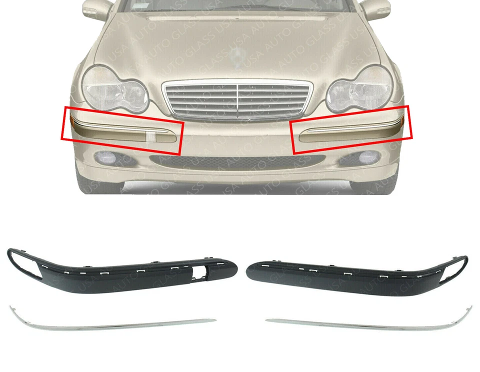 Molduras de parachoques delantero + molduras cromadas para Mercedes Benz Clase C 2001-2007 Foto 2 de 4
