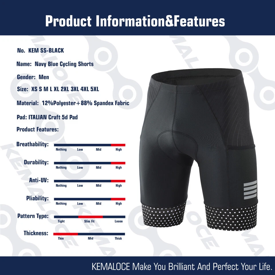 KEMALOCE Cycling Shots Men M/L/XL/2XL Black&Blue&Grey Padded Bicycle Bike Shorts - Image 4 of 4