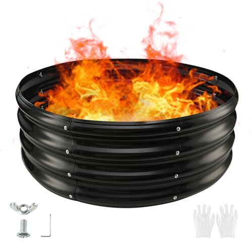 36" Round Galvanized Steel Fire Ring Pit for Backyard,Camping,Bonfire
