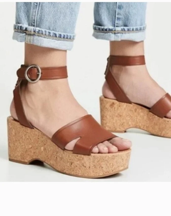 Dolce Vita Wedge Sandals Size 9 Tan Cognac Linda Ankle Strap Cork