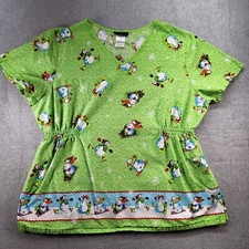 Cherokee Scrub Top Plus Size 2XL V Neck Elastic Waste Green Winter Ski Sled Snow