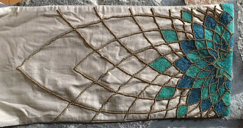 Kim Seybert Beaded Turquoise Teal Blue Gold Table Runner Formal Designer 14x72 - Picture 9 of 18