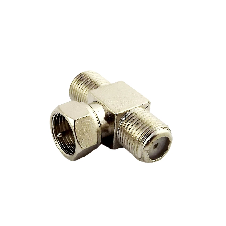 RF Splitter Coax Connector Adapter F Male Plug To 2x F TV Female T Triple 1M2F - Image 2 of 4