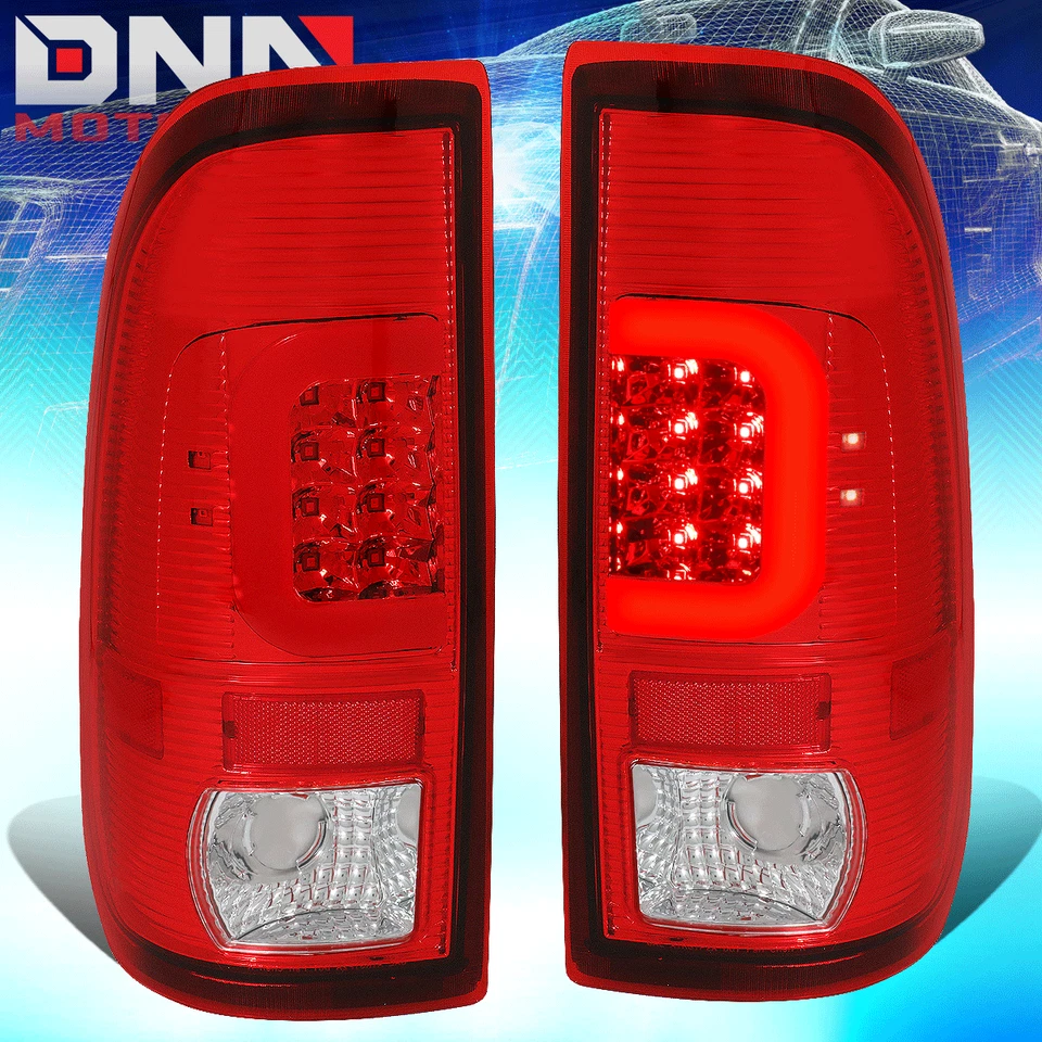 FIT 99-07 FORD SUPER DUTY PAR VERMELHO 3D LED C-BAR LANTERNAS TRASEIRAS + 3ª terceira lâmpada de freio - Imagem 2 de 4
