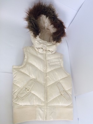 Gap Kids Girl S Ivory Brown Faux Fur Removable Hood Puffer Vest Size M 8 Nwot Ebay