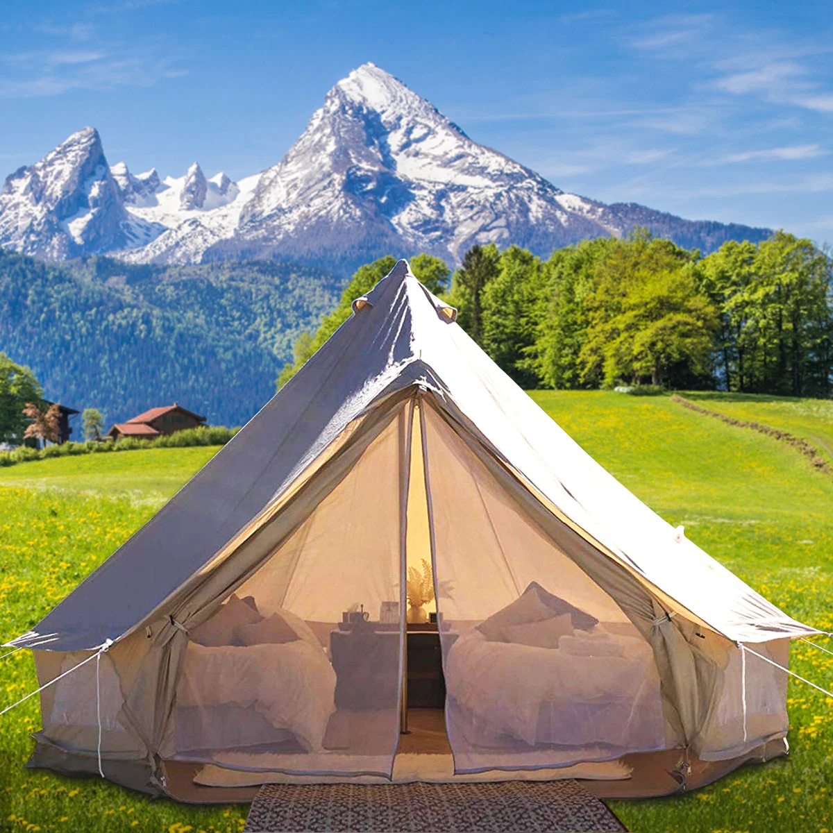 VEVOR Cotton Canvas Bell Tent 4m 4 Season 5 8 People Large