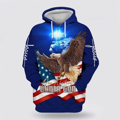 One Nation Under God Christ Cross Eagle Lion All Over Print 3D Hoodie 8211 Gifts