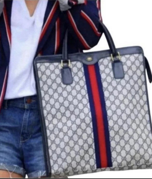 Sac fourre tout en toile GUCCI monogramme rouge marine BStripe acheteur collection d'accessoires vintage