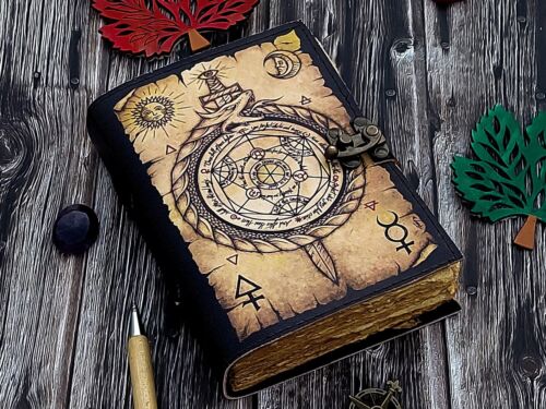 7x5 Vintage leather Alchemy Scroll Ouroboros Journal Circle of Transmutation - Picture 1 of 9