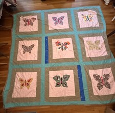 Vintage Antique Butterfly Patchwork Quilt King Size Handmade Sold As Is.
