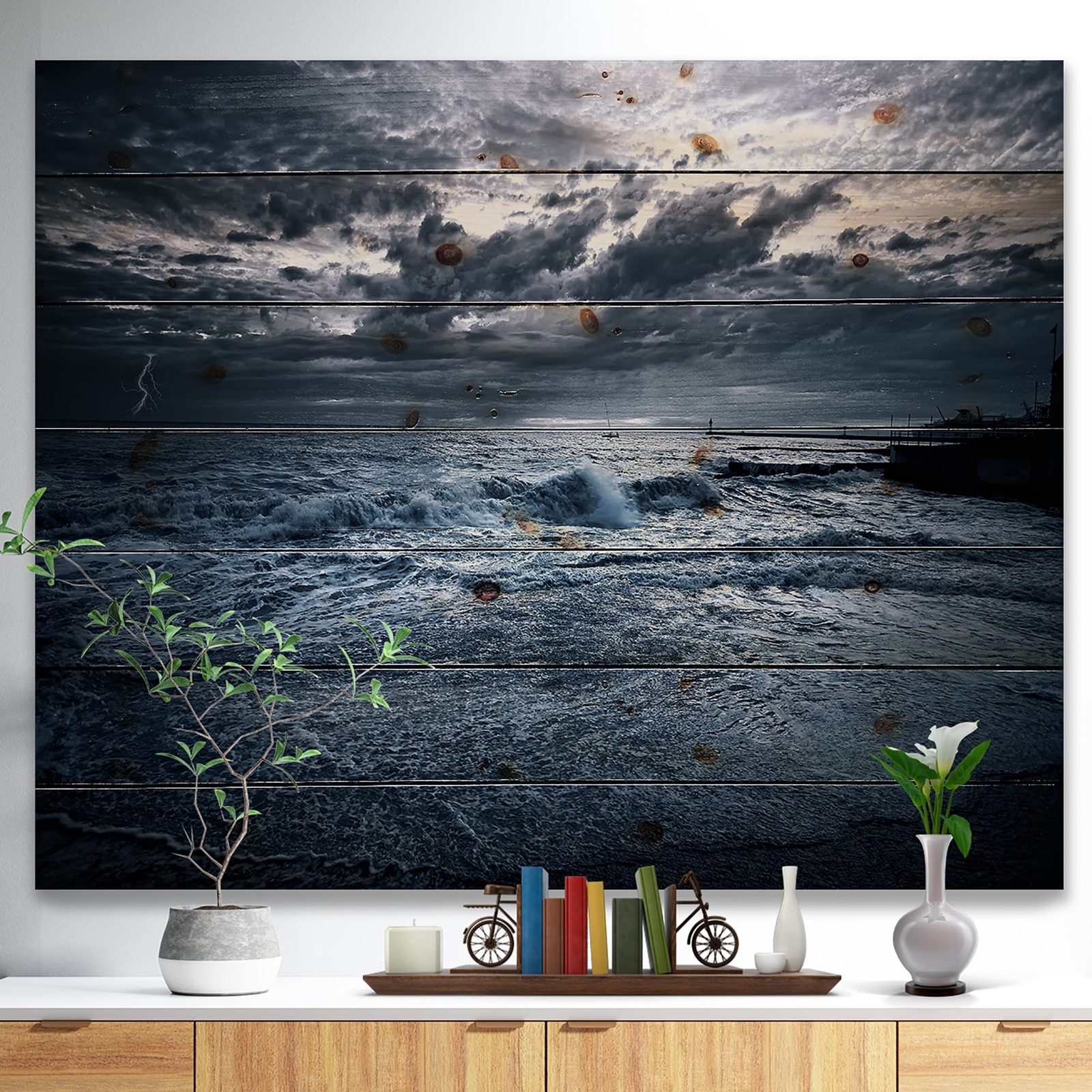 Designart 'Sochi Sea Storm In Blue' Nautical & Coastal Wood