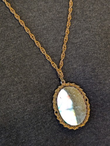 Vintage Large Mirror Pendant Necklace Costume Renaissance Faire Statement - Picture 16 of 17