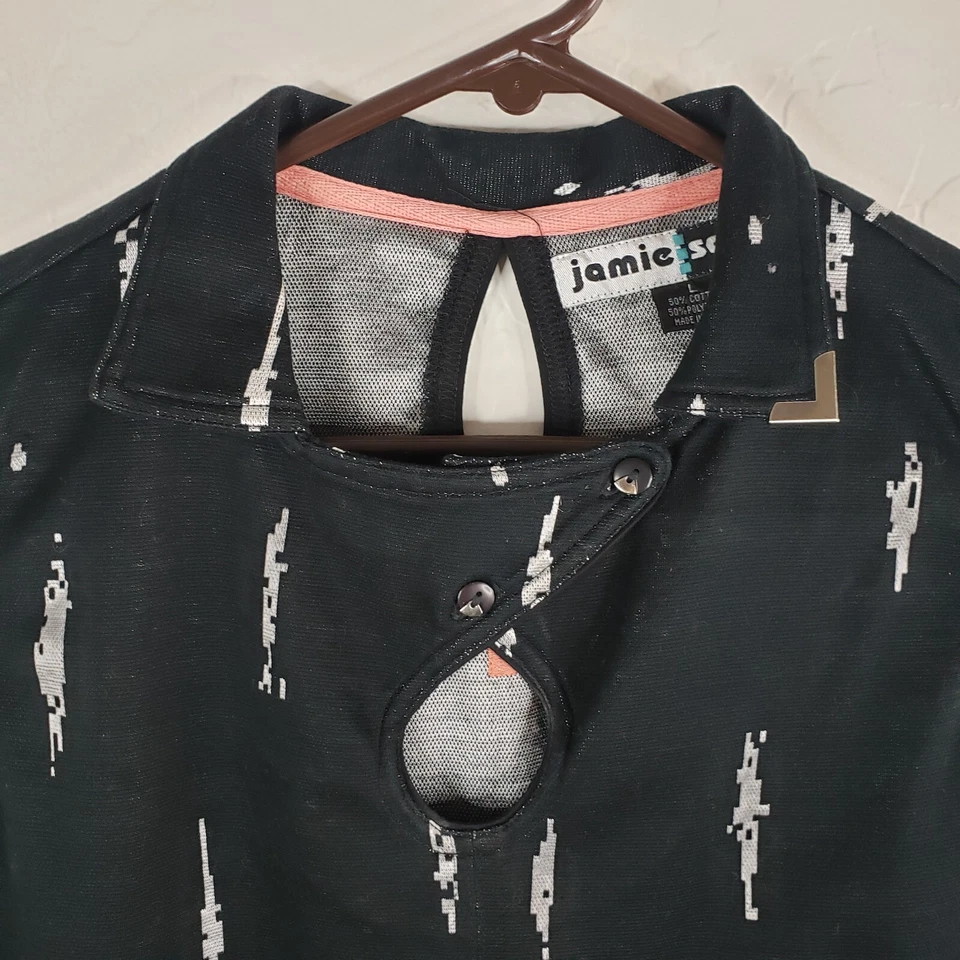 Jamie Sadock Golf Top Women's Large Black Silver Geometric Pullover Knit Top - Image 4 of 4