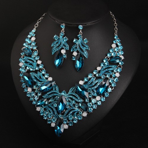 Fashion Flower Women Statement Necklace Earring Crystal Jewelry Set Bridal Gifts - 第 213/661 張圖片