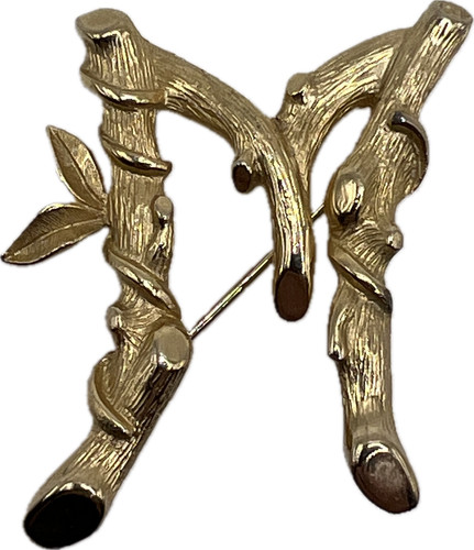 Signed Sarah COVENTRY Vintage LETTER M BROOCH Pin Bamboo Name Initial Jewelry