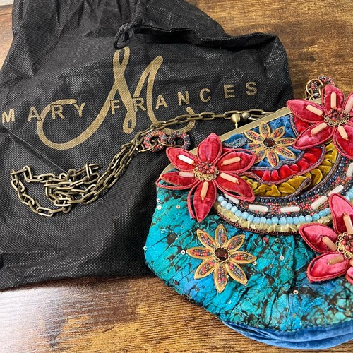 Mary Frances Shoulder Bag Crossbody Beaded Embellished Velour Floral Chain Strap - Picture 2 of 13
