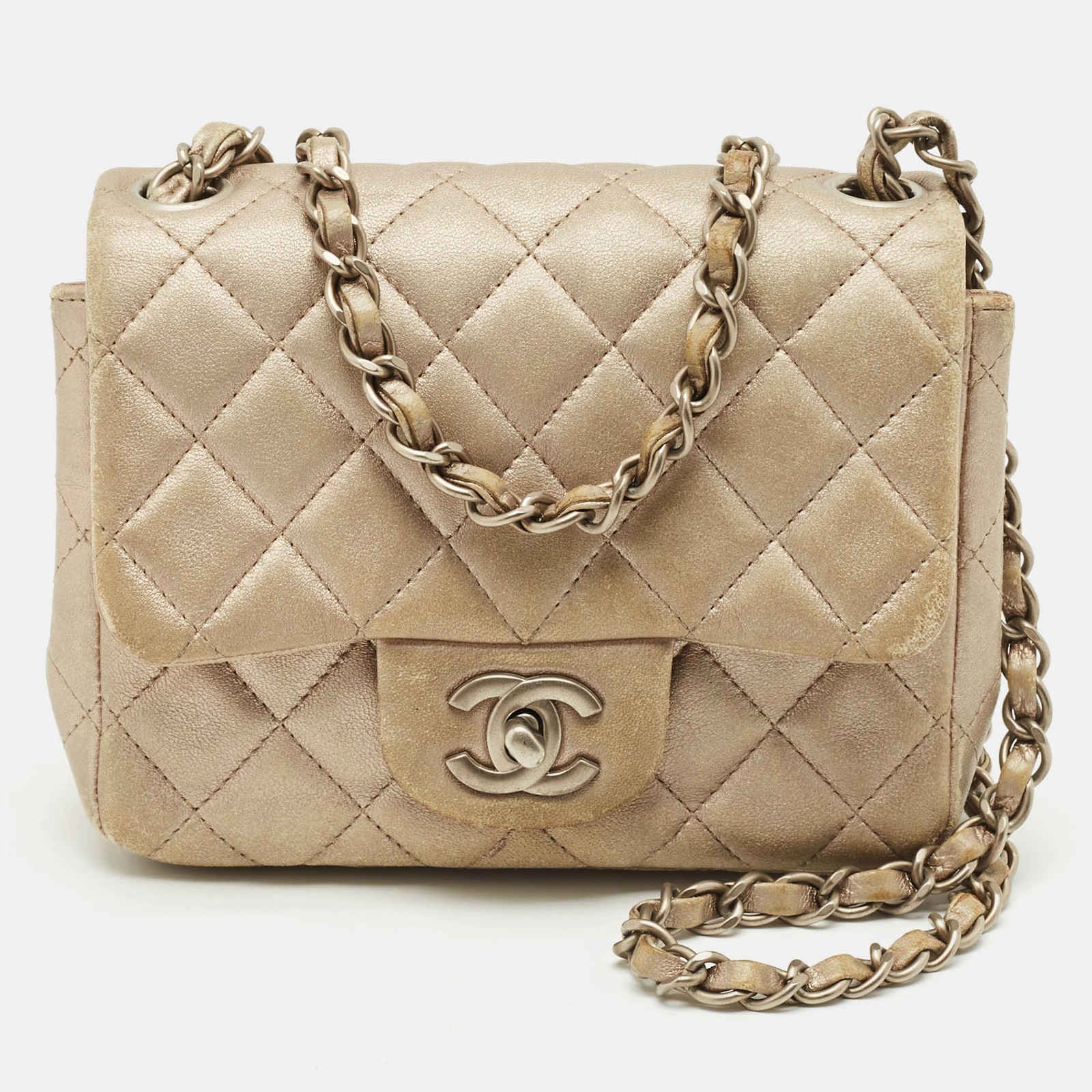 Chanel Grey Quilted Leather Mini Square Classic Flap Bag