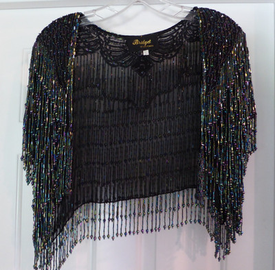Bridget of California Beaded Shawl Capelet Iridescent Wedding Formal Holiday
