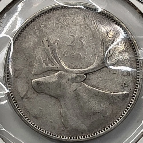 *SILVER*  1954 - Canada 25 Cents/Quarter - 0.800 Silver Coin