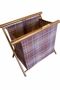 vintage Folding Magazine Rack plaid Fabric, Wood Frame mid-Century Ralph Loren