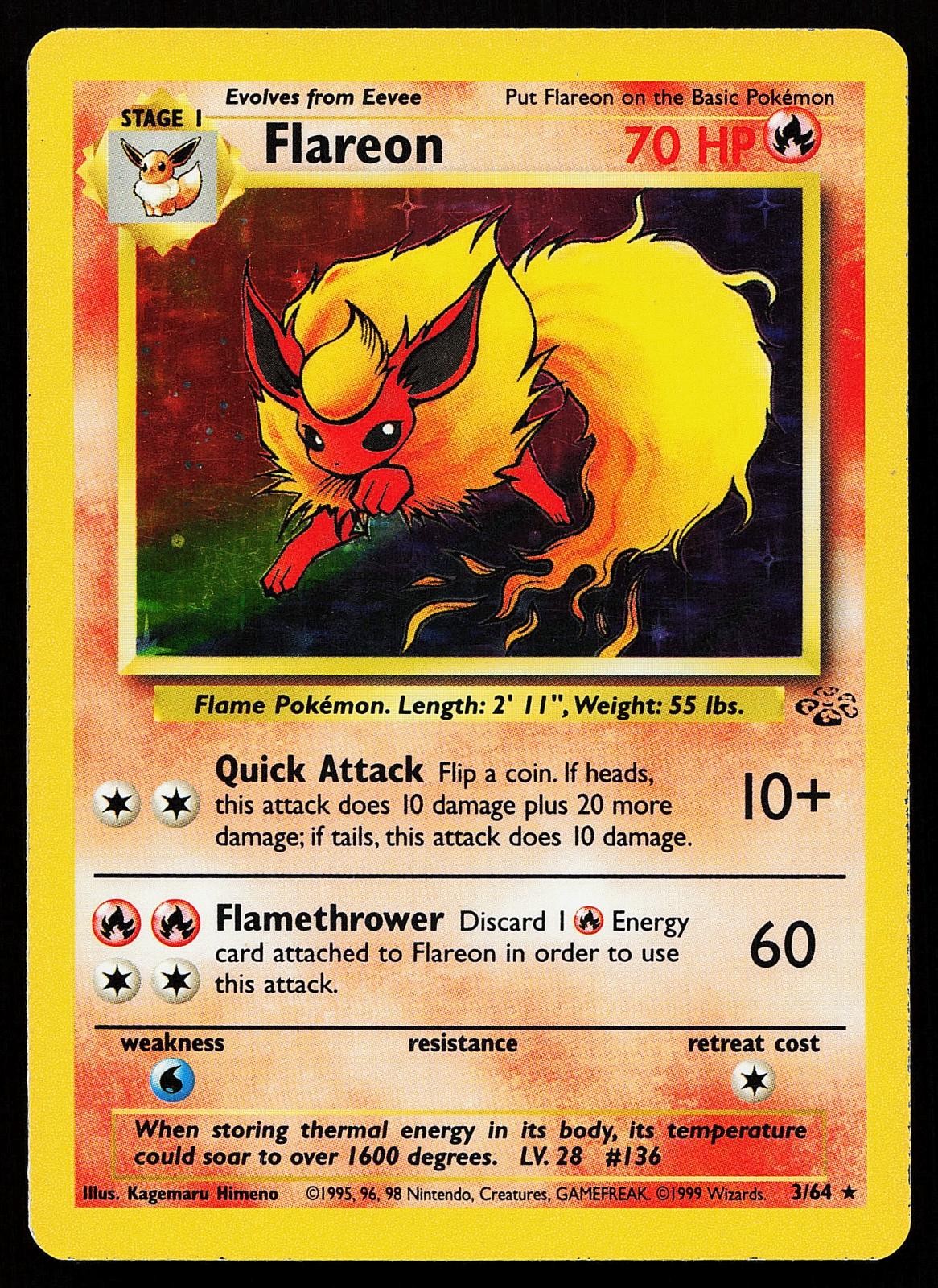 Flareon 3/64 Unlimited Holo Rare Jungle Pokemon Card