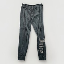 Juicy Couture Velour Sweatpants Womens S Black Y2K Rhinestone Logo Loungewear
