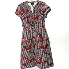 Adrianna Papell Gingham Plaid Floral Tie Button Mini Dress - 8