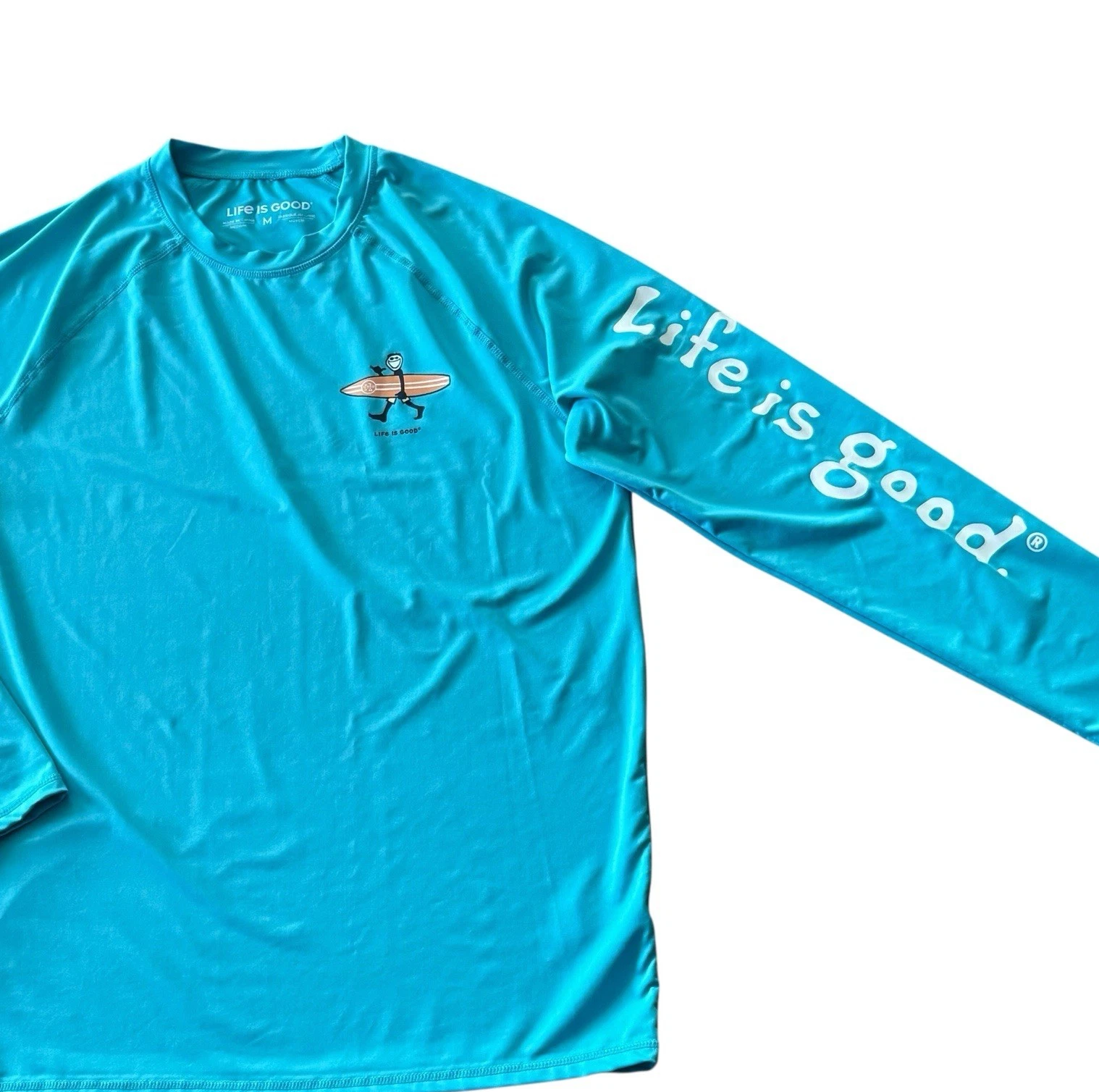 Life Is Good M Long Sleeve Sun shirt UPF 50+ Surfer Jack Logo Blue Beach Coastal