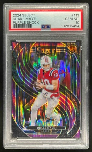 2024 Select Drake Maye Premier RC Purple Prizm Shock #/360 Patriots PSA 10