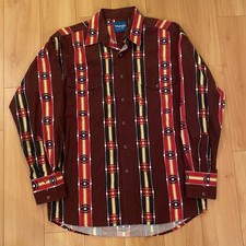 Vintage 90s Wrangler Western Aztec Pearl Snap Shirt L