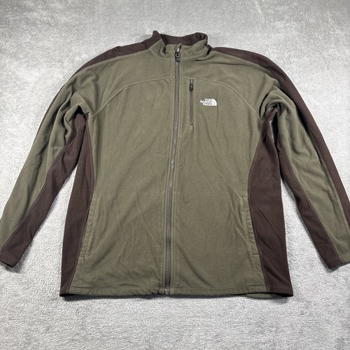 Vintage The North Face Men's TKE 100 Full-Zip Fleece Jacket Green/Brown Large - Image 1