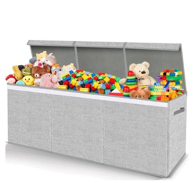 Versatile Collapsible Toy Box with Adjustable Compartments Gray Storage 