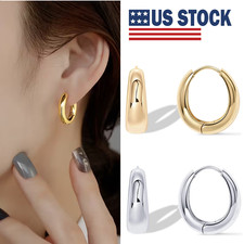 Women's Chunky Hoop Earrings Hypoallergenic Geometry Stainless Steel Earrings US