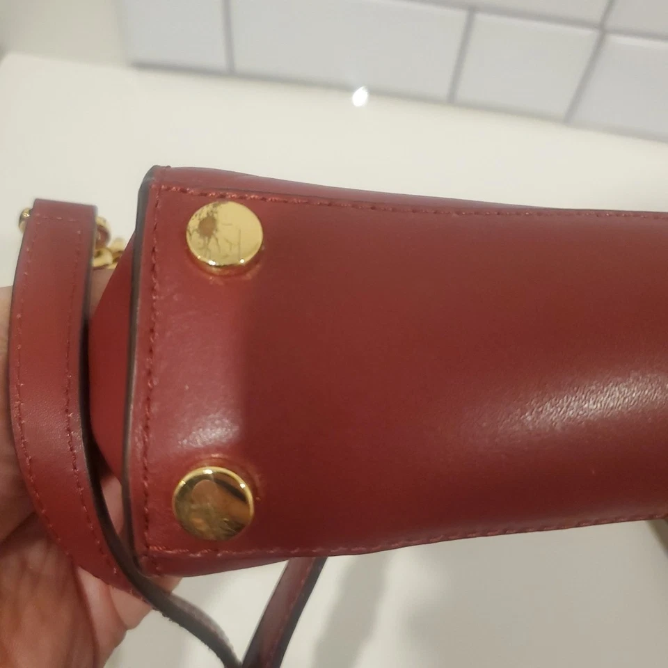 Michael Kors maroon color-block leather and logo satchel - Image 4 of 4