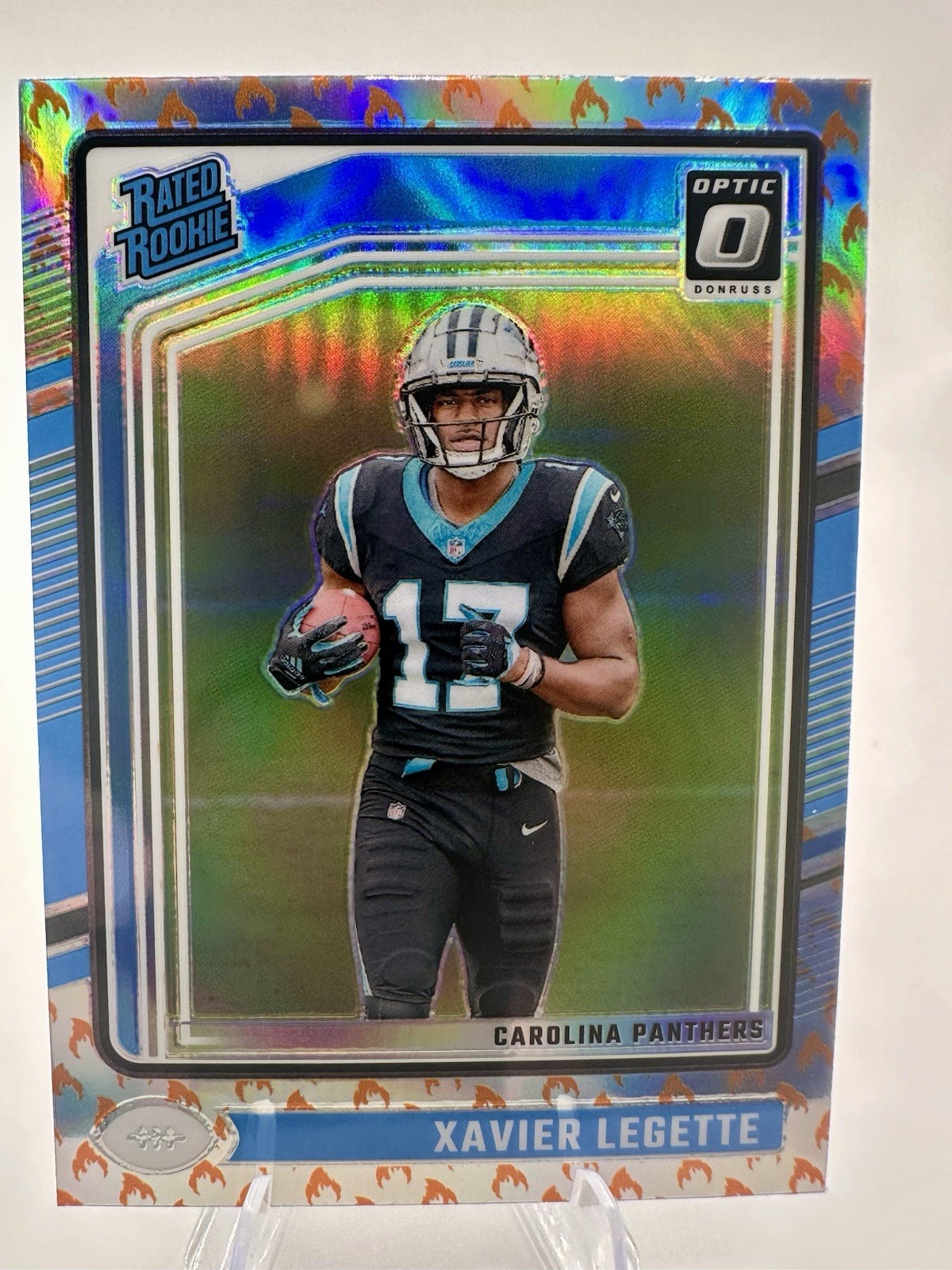 2024 Panini Donruss Optic- Xavier Legette Fire Emoji Prizm No. 299 Panthers RC