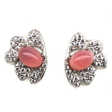 925 Sterling Silver 5 x 7 MM. Pink Opal White Cubic Zirconia Earrings
