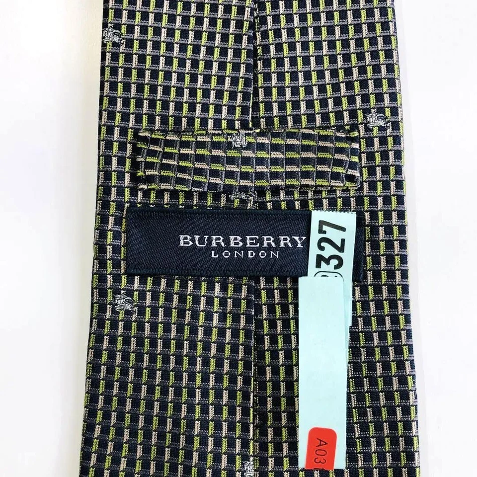 Burberry London patrón de escudo de corbata verde claro rosa púrpura cuadros usado Foto 4 de 4