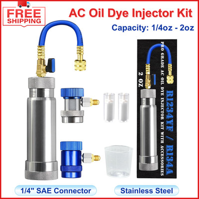 GallopMax R1234YF and R134A AC Oil Dye Injector Kit with 2 Snap Quick Couplers