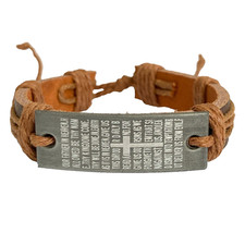 Vintage The Lords Prayer Leather Bracelet Mens Womens Adjustable Rope Catholic