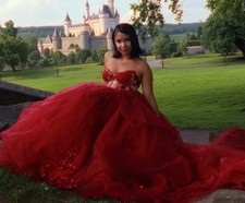 Red Strapless Sweetheart Beaded Ball Gown/Duchess Full-Length Dress w/ Train