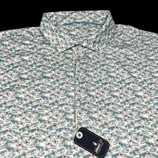 Johnnie-O Polo Shirt Men XL Performance Sure Shot White Print Short Sleeve