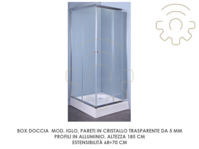 Duschkabine Mod. Iglo transparente Siebdruck-Kristallwand 5 mm Höhe 185 cm