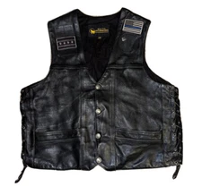 VTG Handmade Mens 4XL Buffalo Snap  Button Black Leather Heavy Motorcycle Vest