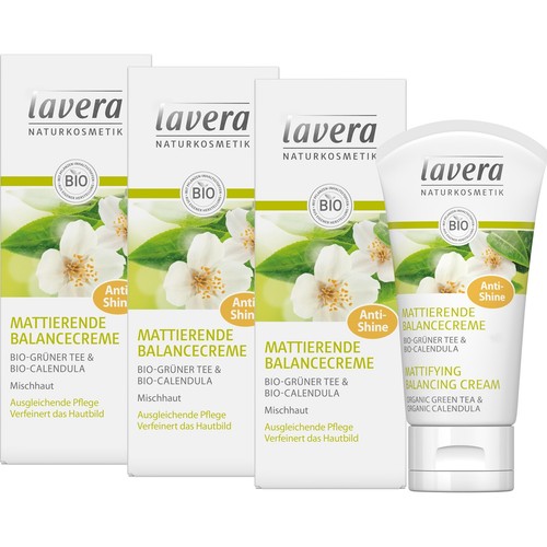Lavera Mattierende Balancecreme Bio-Grüner Tee & Calendula, 3er Pack (3 x 50 ml)