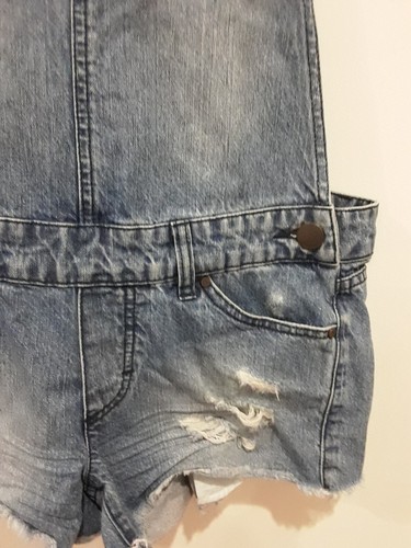 O'neill Overall Playsuit Womens Size 7 Jumpsuit Denim W35 Ripped Distressed - Picture 4 of 9