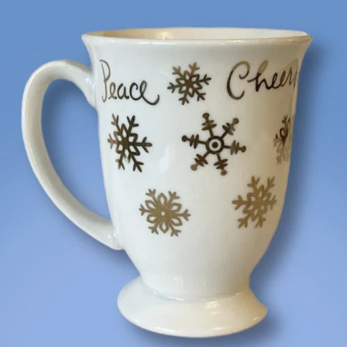 Set Of 4 GIBSON Gold Snowflake Holiday Christmas Mug Cup Set - NEW IN BOX